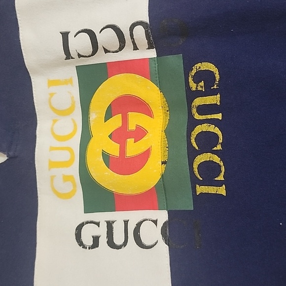 Gucci Dark Blue White Stripe Classic Logo Rugby Style Onesie Sz. 12/18M (unisex) - Picture 3 of 11